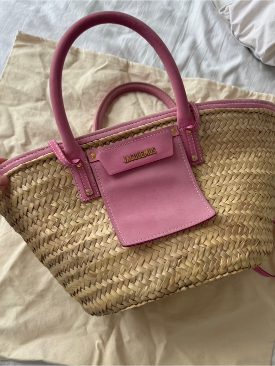 Jacquemus Handbags - Jacquemus Pink-Trim Woven Straw Tote